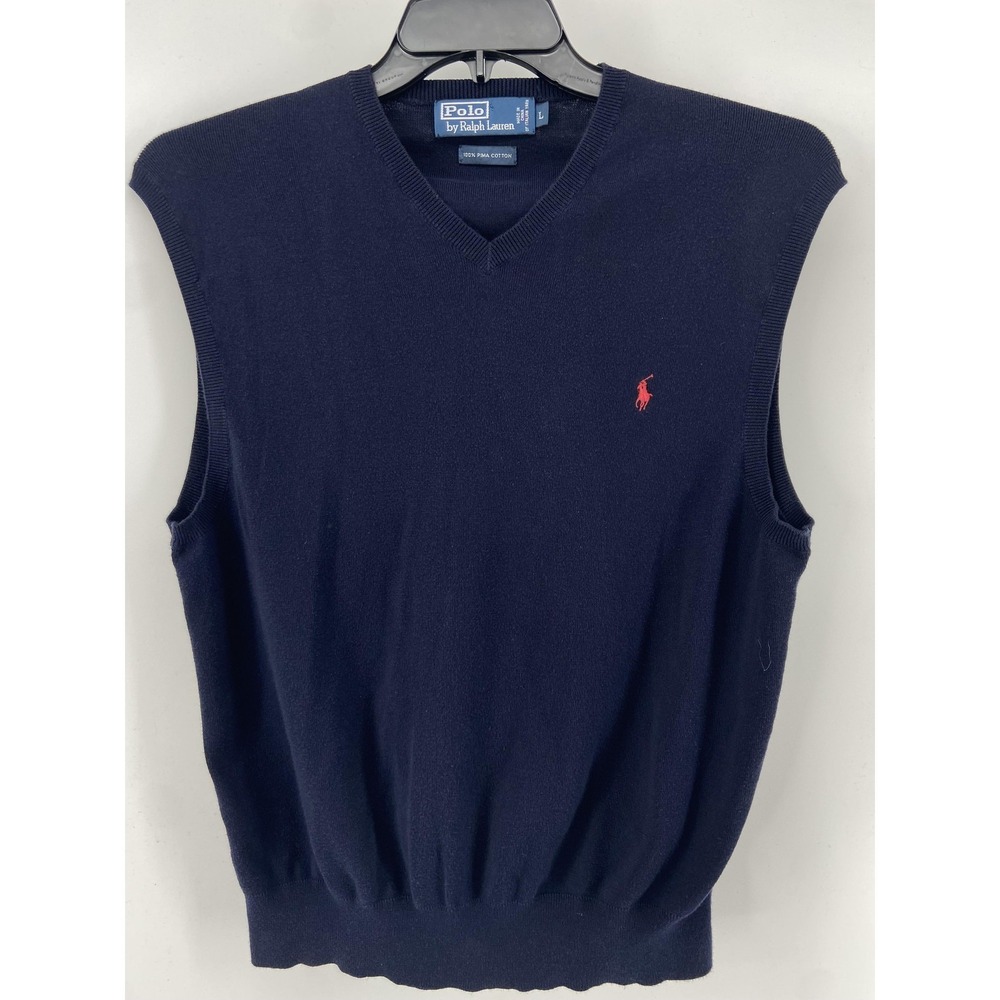 Polo By Ralph Lauren Sweater Vest Mens Large Navy Pima Cotton V Neck Preppy